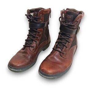 UGG Australia Kesey Combat Boots Brown Chestnut Waterproof Women's Size 6.5 US